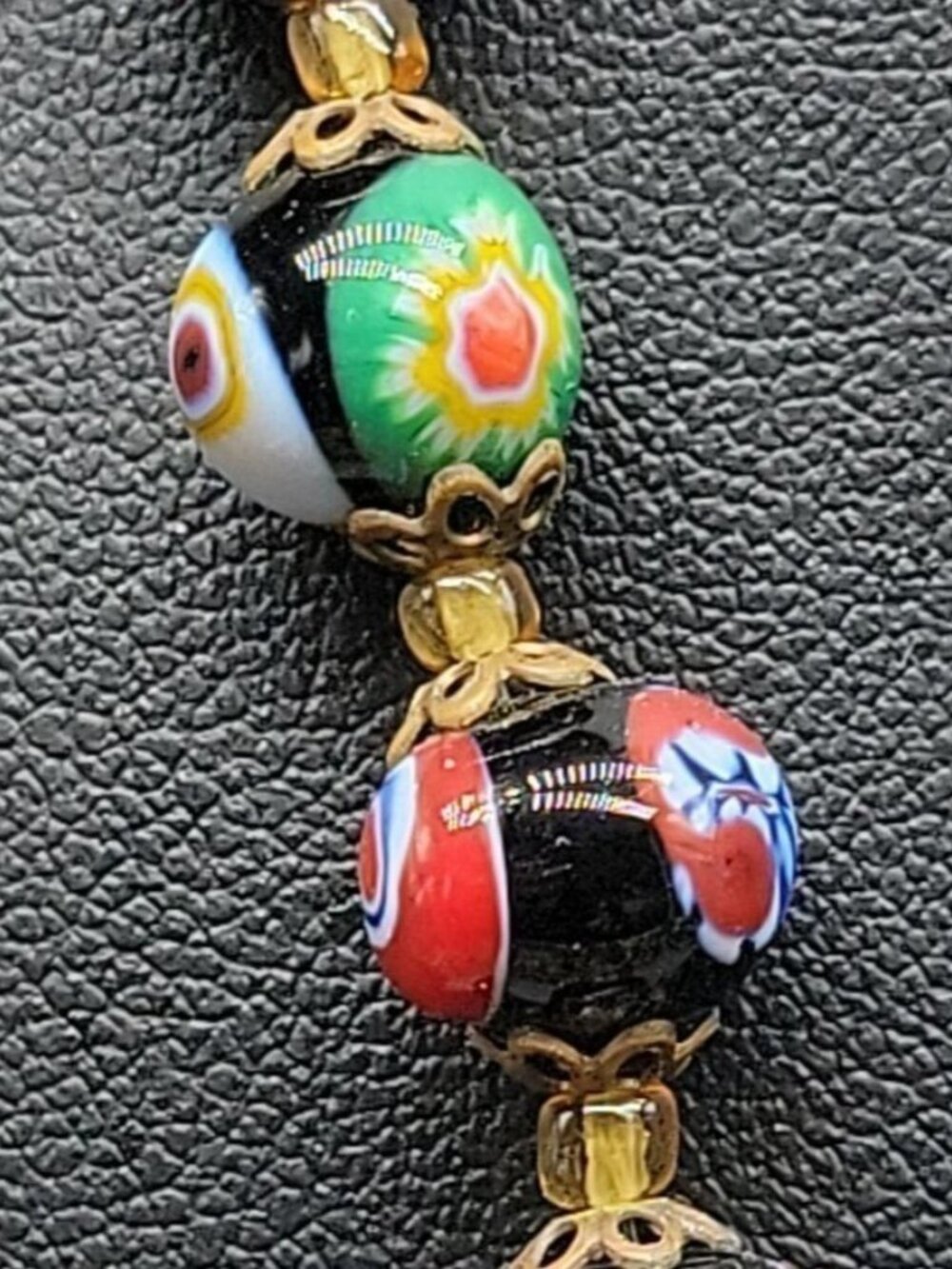 Antique Venetian Millefiori Murano Glass Bead Necklace 23" Graduated Black 16mm - Picture 8 of 16